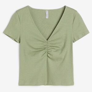 NWOT ONESTEPUP - Sage Green Ribbed Ruched Short Sleeve Crop Top